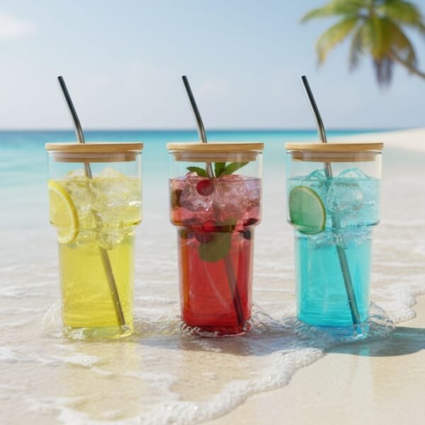 Vaso de vidrio con pitillo