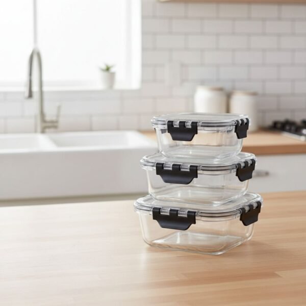 Set x3 refractarias portacomidas de vidrio cuadrados