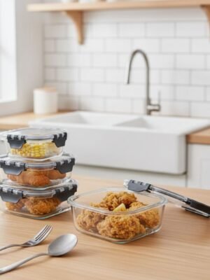 Set x3 refractarias portacomidas de vidrio cuadrados