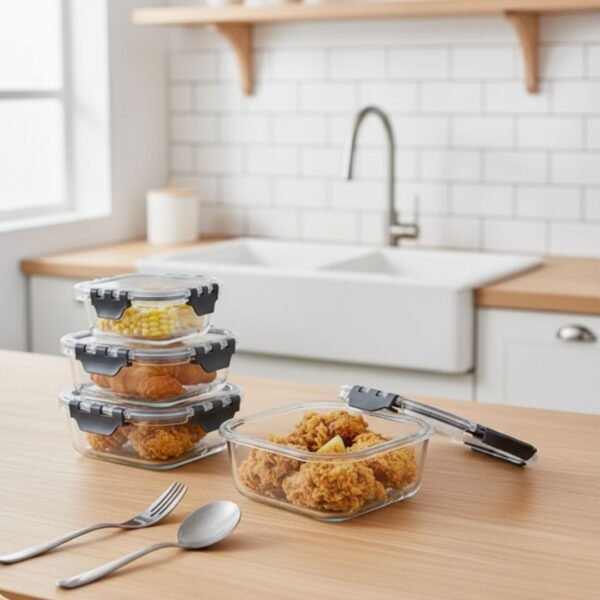 Set x3 refractarias portacomidas de vidrio cuadrados