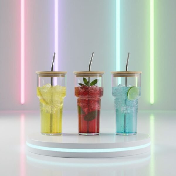 Vaso de vidrio con pitillo