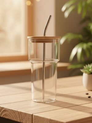 Vaso de vidrio con pitillo